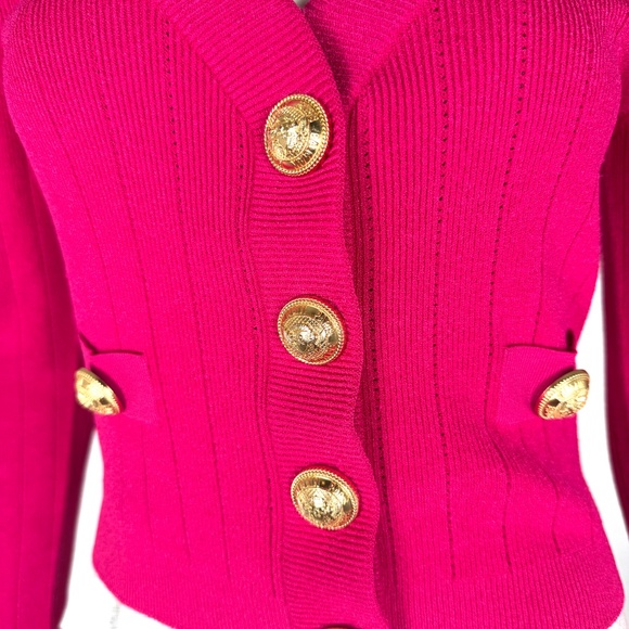 Balmain Long Sleeved V Neck Knit Pink Cardigan Button Top 38 6 - Picture 6 of 13